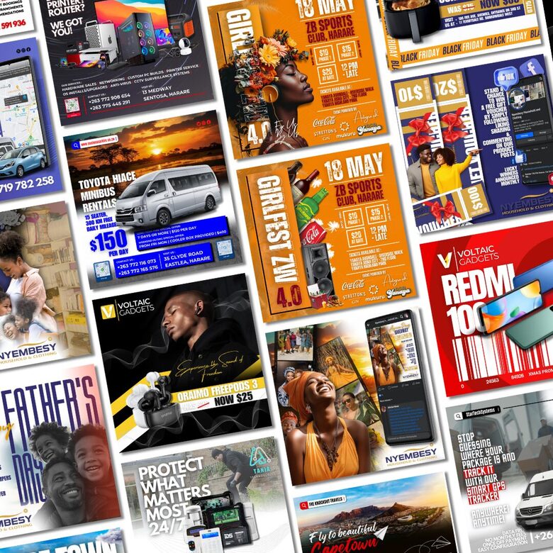 A collage of various digital ads